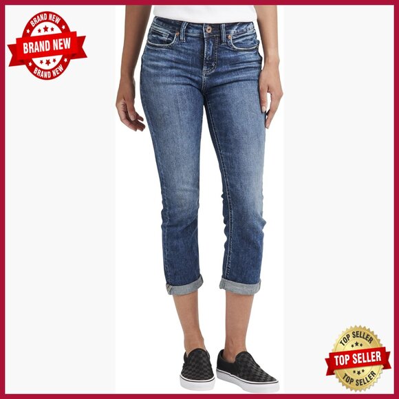 Curvy Fit Mid Rise Capri Jeans Stretch Denim 23.5